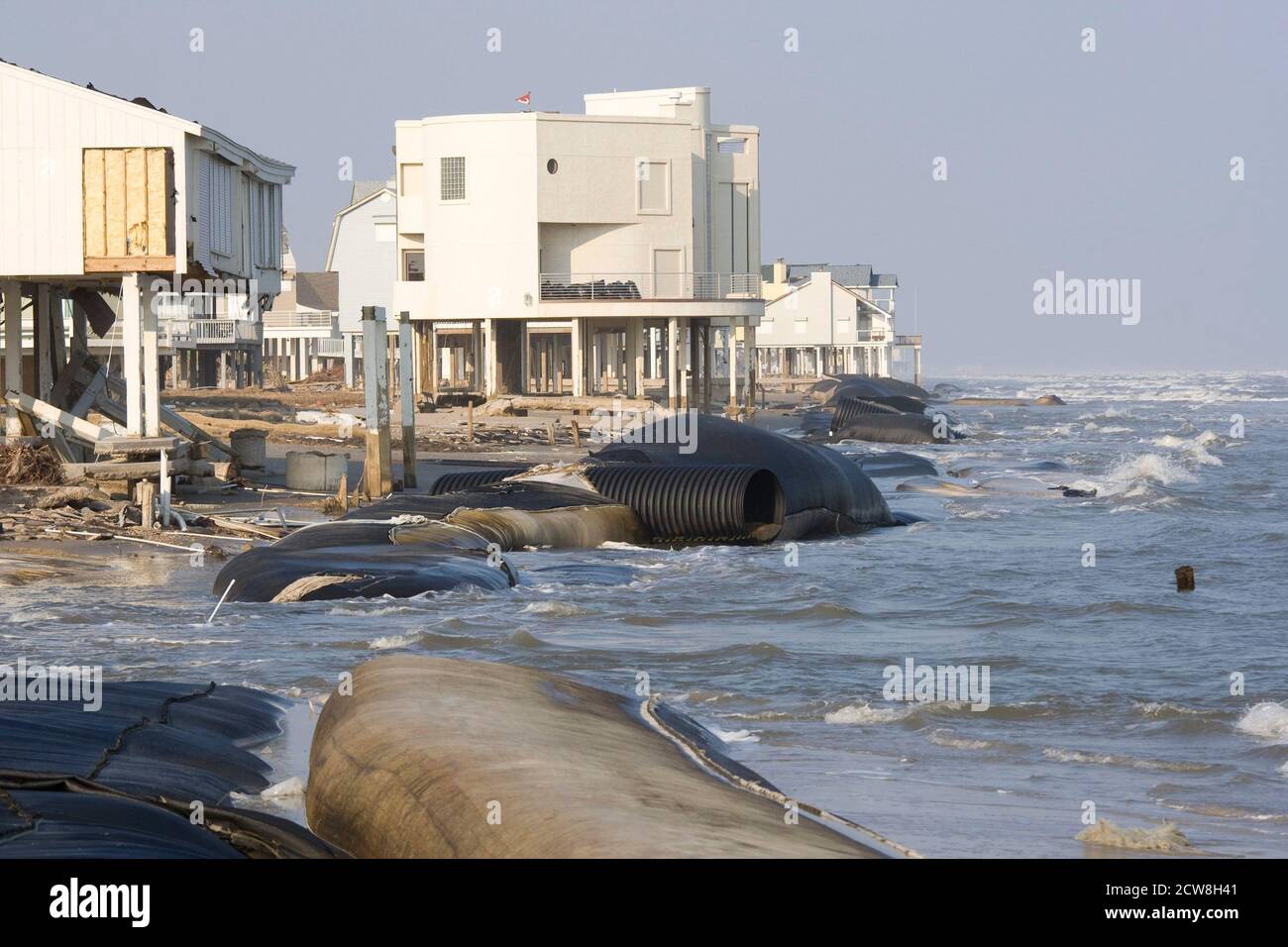 Galveston, Texas  September 25, 2008: Homes damaged by Hurricane Ike sit in disrepair on the Gulf Coast beachfront. ©Bob Daemmrich Stock Photo