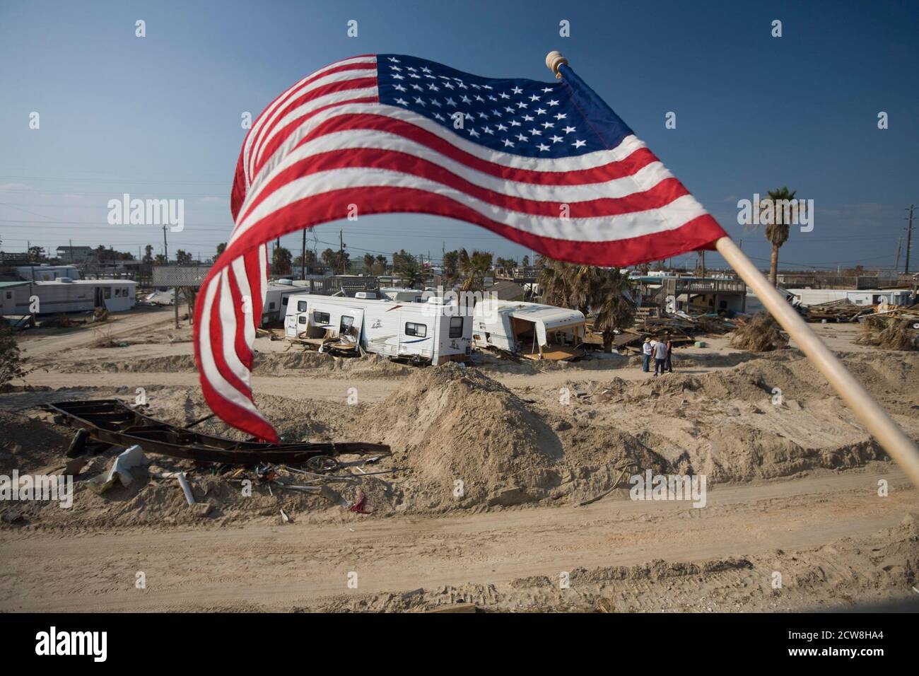 Galveston, Texas  September 25, 2008:  Hurricane storm damage from Hurricane Ike litters the west end of Galveston Island almost two weeks after the Category Four storm hit the barrier island off the Texas coast.  ©Bob Daemmrich Stock Photo