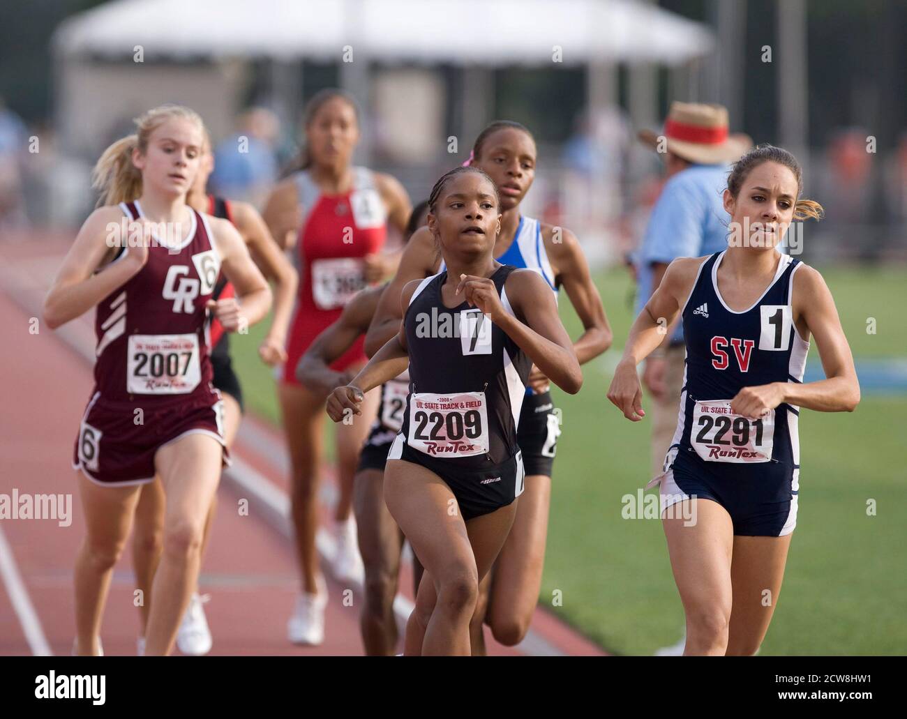 Austin, TX May 10, 2008: Girls compete in the 800-meter run at the Texas high school state championship track meet at the University of Texas at Austin. ©Bob Daemmrich Stock Photo