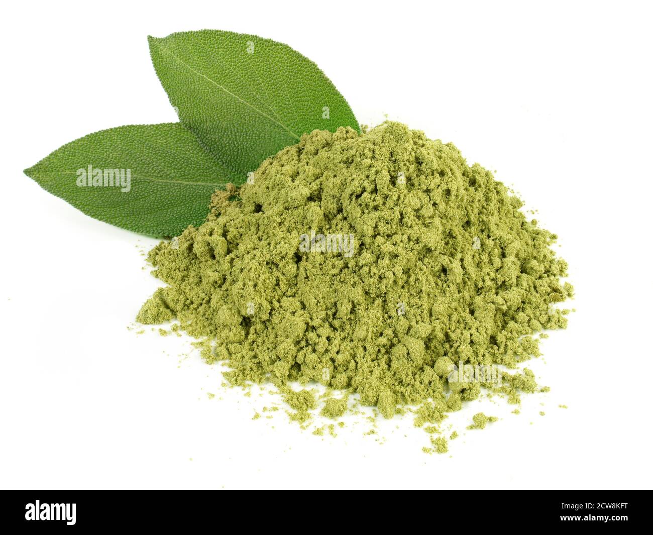 Fresh Sage with Sage Powder isolated on white Background Stock Photo ...