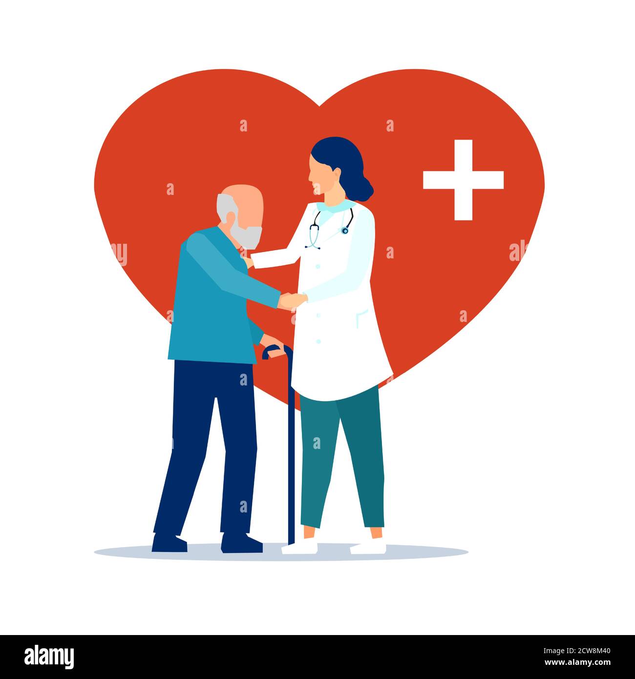 Vector of a female doctor taking care of a senior patient, elderly man Stock Vector