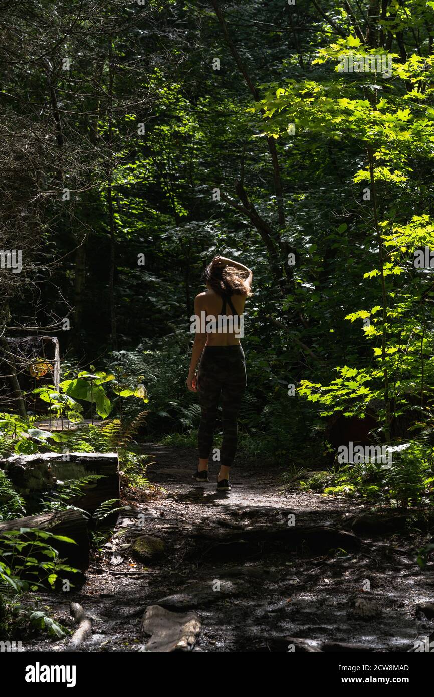A young woman hiking on a trail in the Adirondacks Stock Photo - Alamy