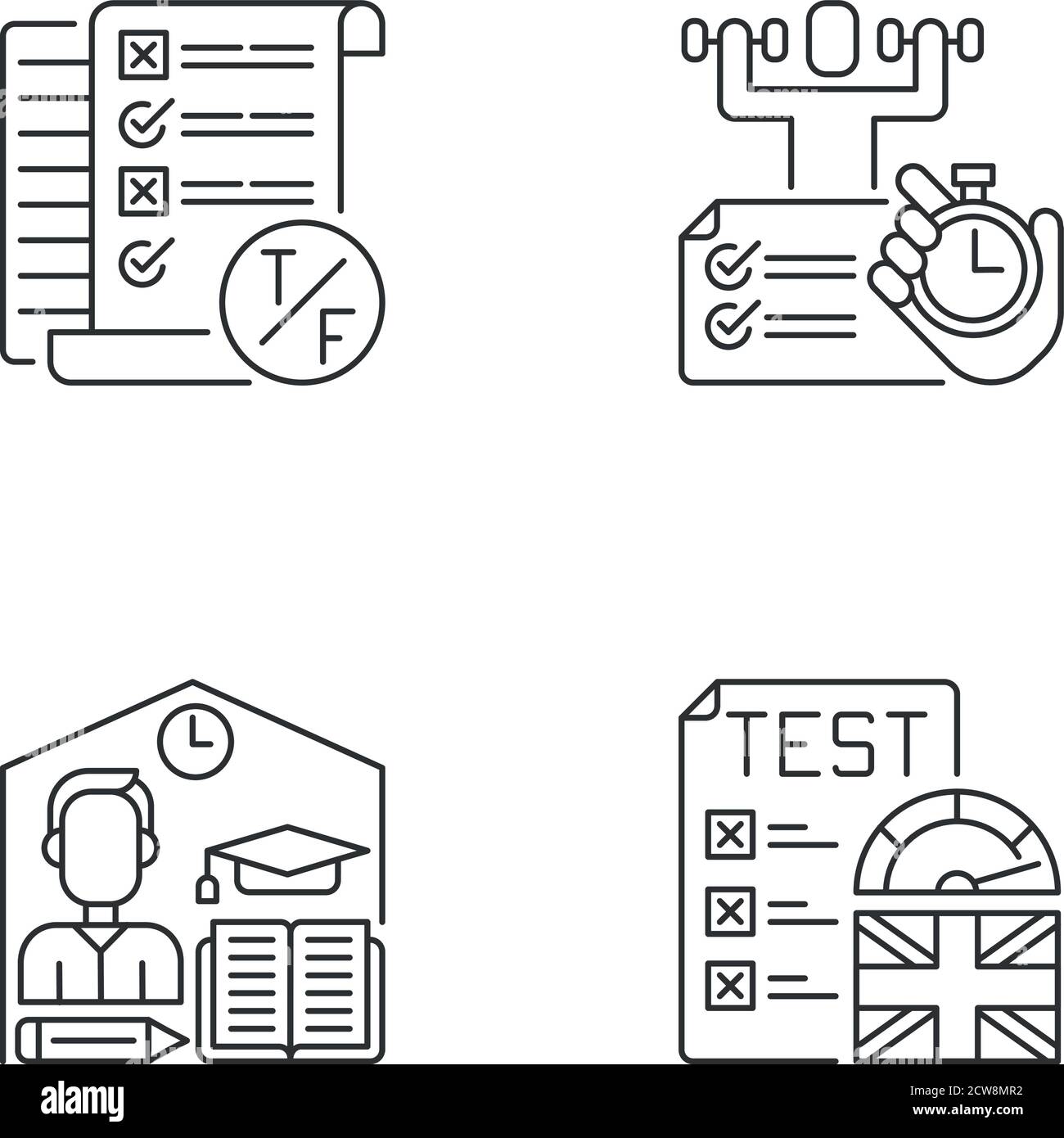 True false test pixel perfect linear icons set Stock Vector