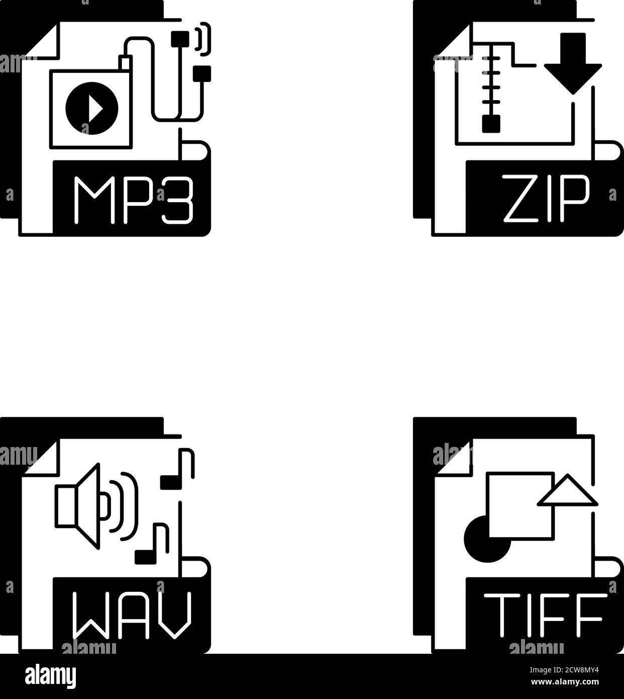 File types black linear icons set Stock Vector