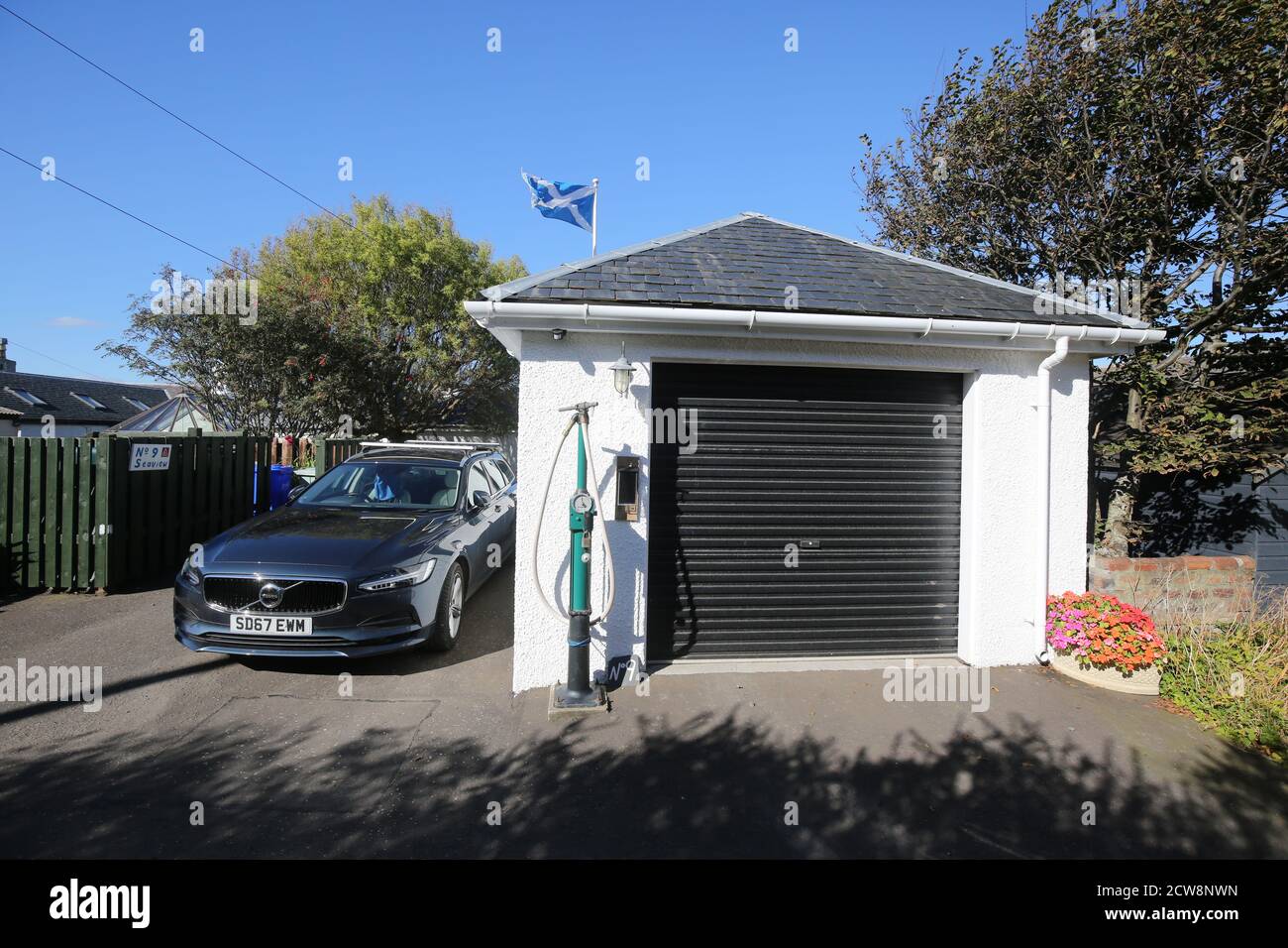 Dunure, Ayrshire, Scotland,UK domestic garage door with old fashioned