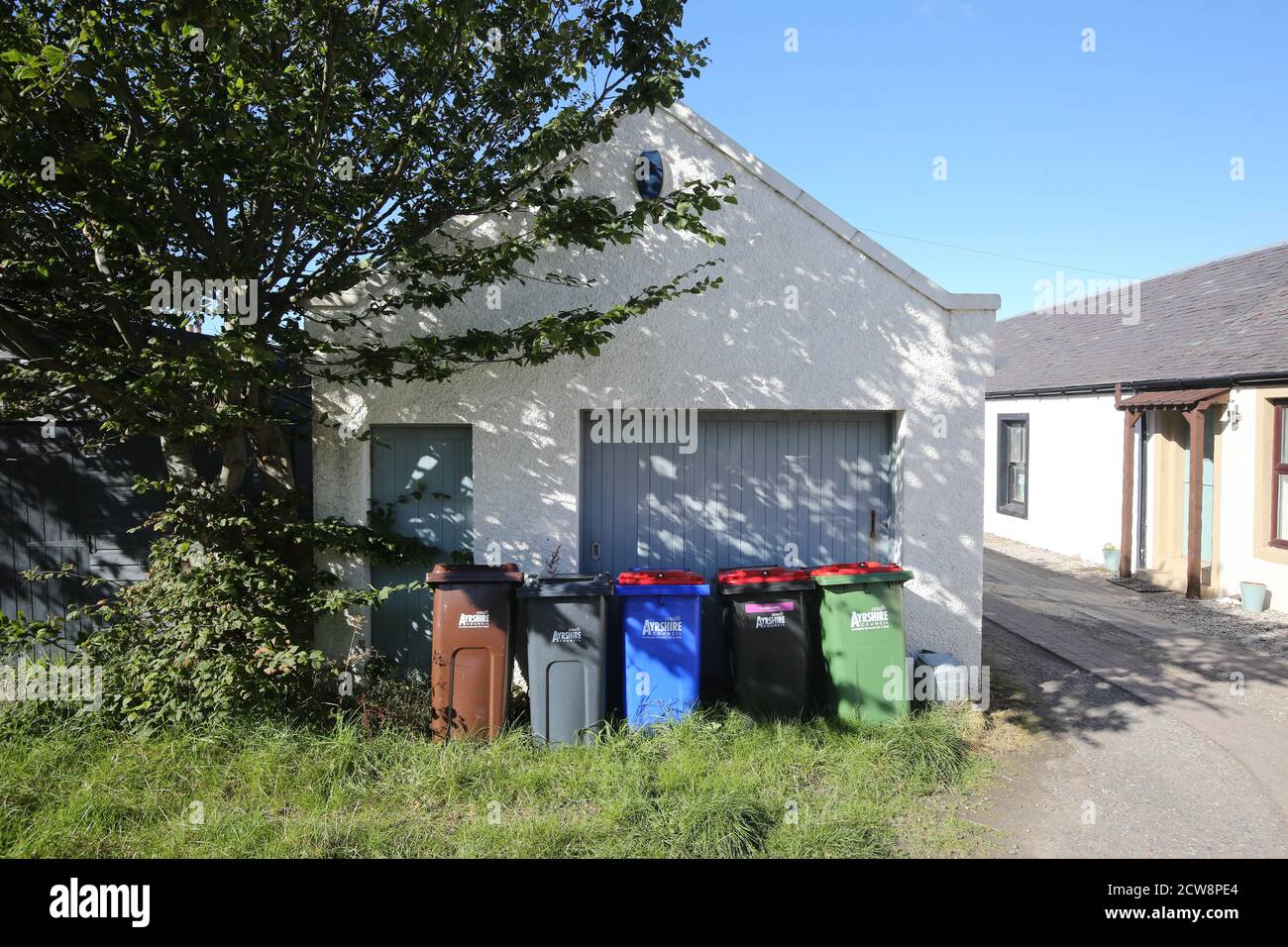Dunure, Ayrshire, Scotland, wheelie bins belonging to South Ayrshire