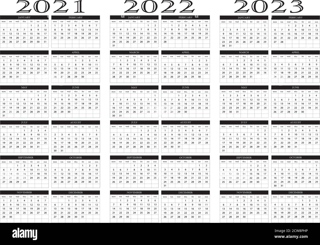 Calendar year 2021 2022 2023 vector Stock Vector