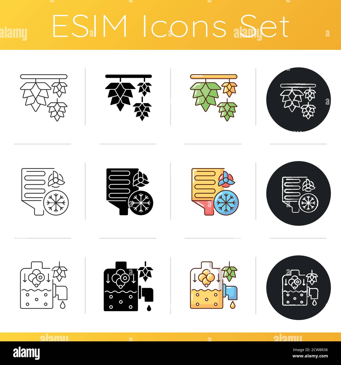 Brewery production icons set Stock Vector