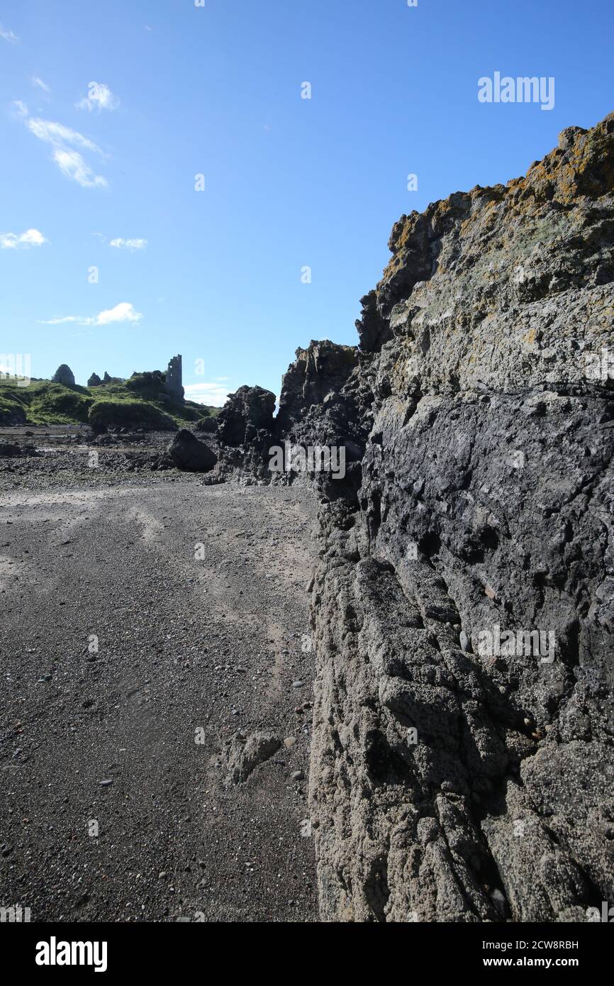 Dunure Castle, Ayrshire, West coast of Scotland, UK. Ruin on shore line ...