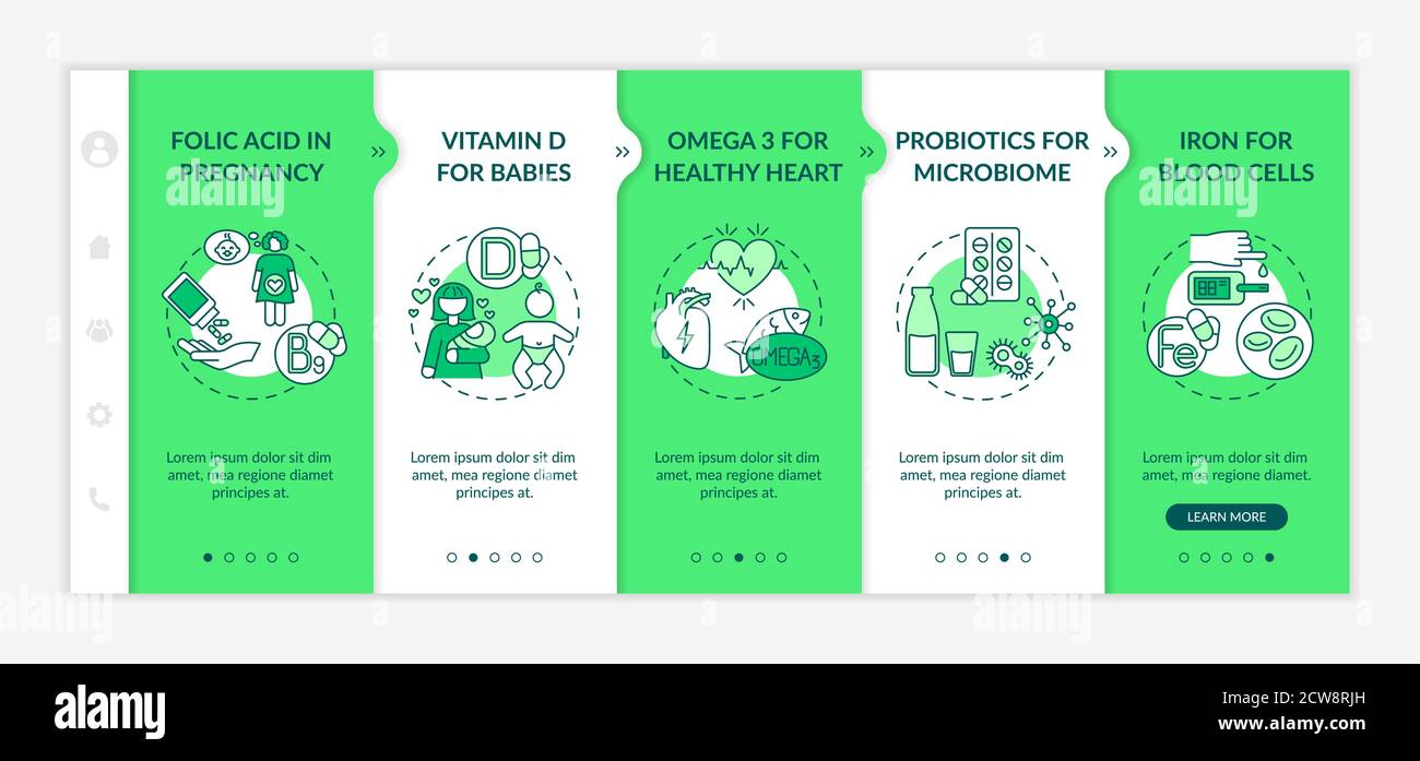Vitamins and supplements onboarding vector template Stock Vector