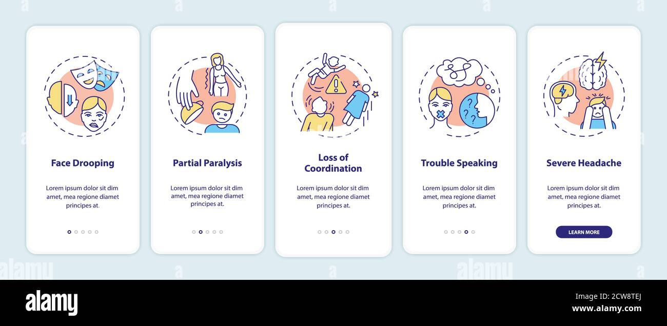 Brain stroke onboarding mobile app page screen with concepts Stock Vector
