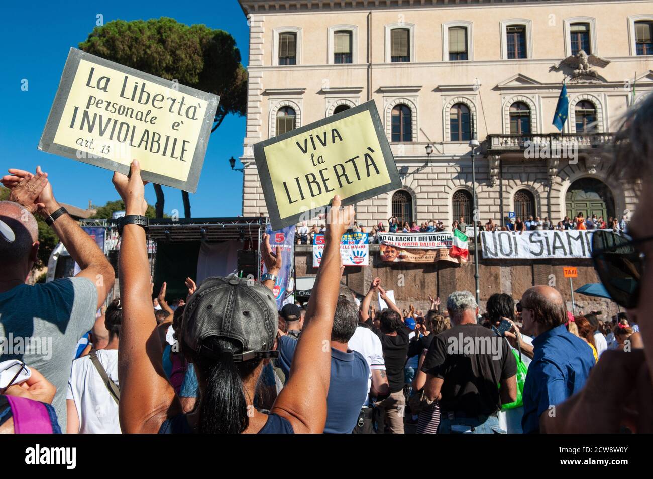Rome, Italy, 05/06/2020: No Mask rally, against the 'health dictatorship'. Bocca della Verità Square Stock Photo