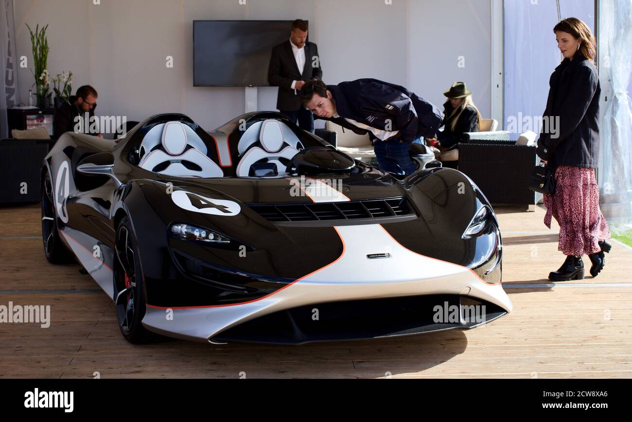 McLaren Elva on display at the 2020 Salon Privé held at Blenheim Palace, Oxfordshire Stock Photo