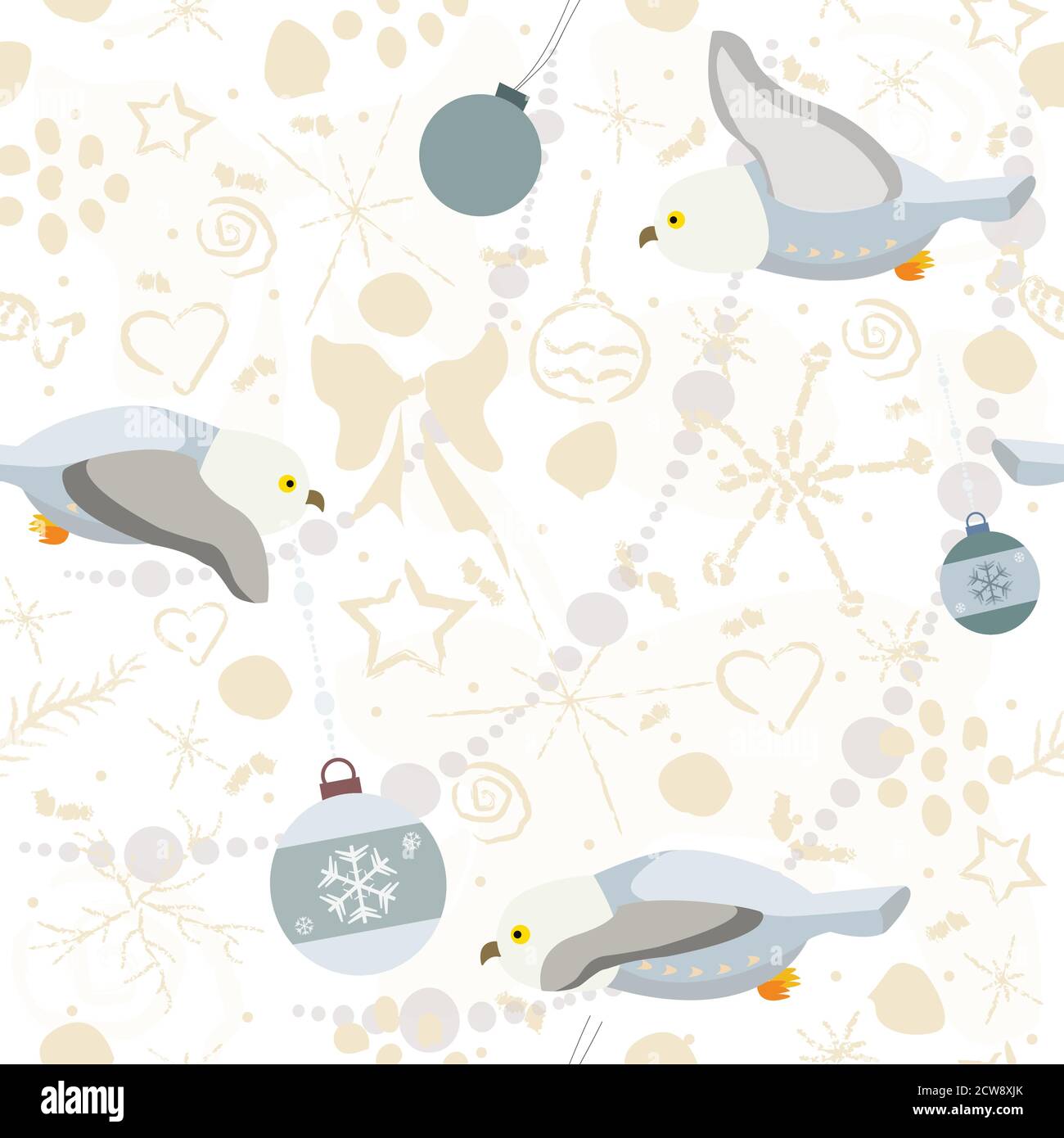 Cute Seamless Winter Pattern with owls and winter doodles. Vector ...