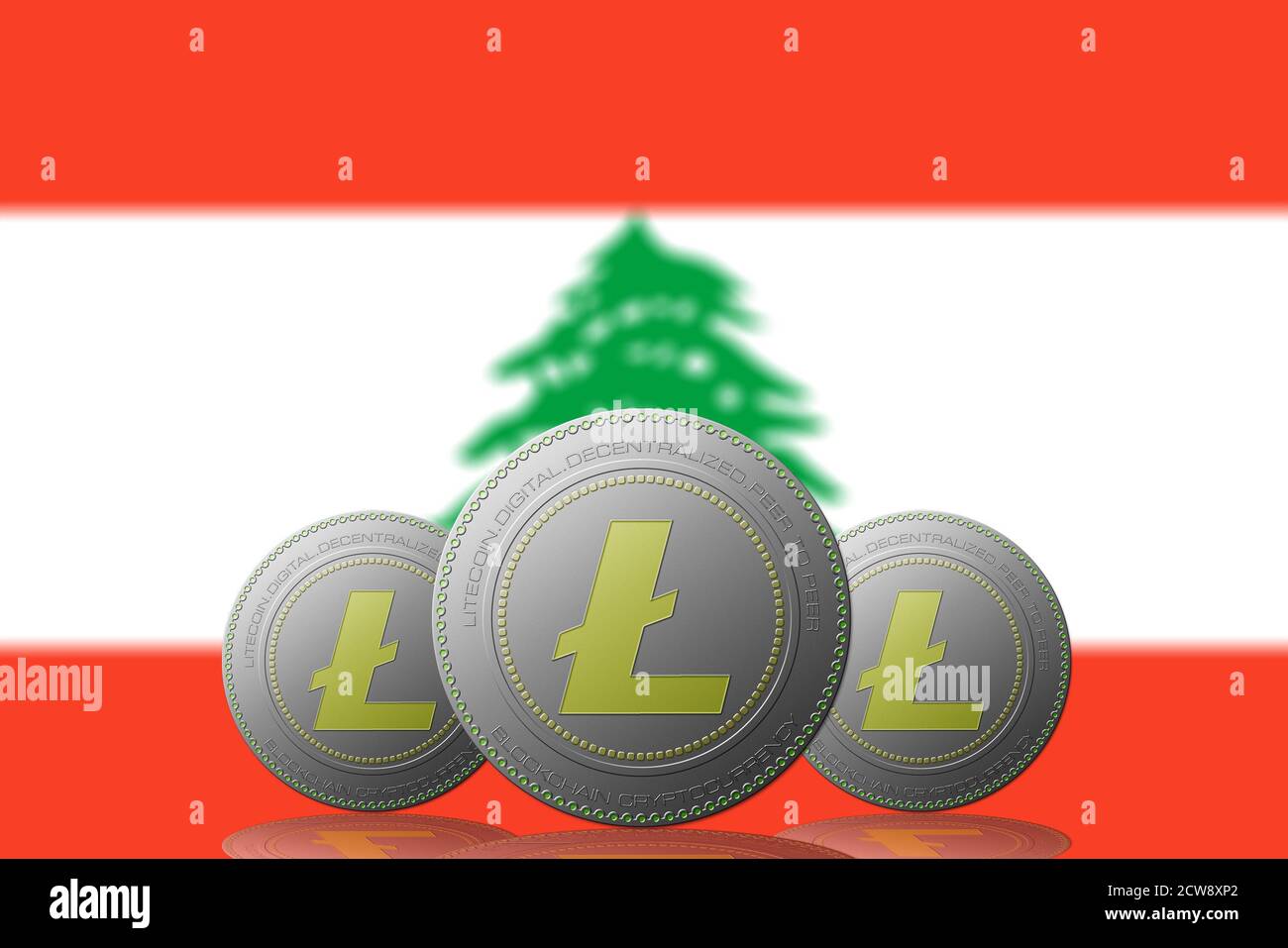 3D ILLUSTRATION Three LITECOIN cryptocurrency with Lebanon flag on  background Stock Photo - Alamy