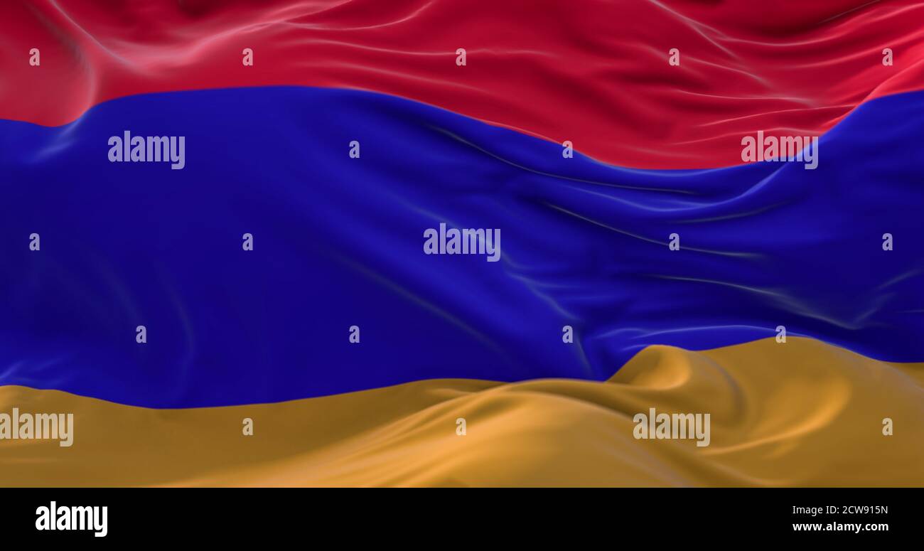 Armenia flag. Realistic flag of Armenia on the wavy surface of fabric. 3D Rendering Stock Photo