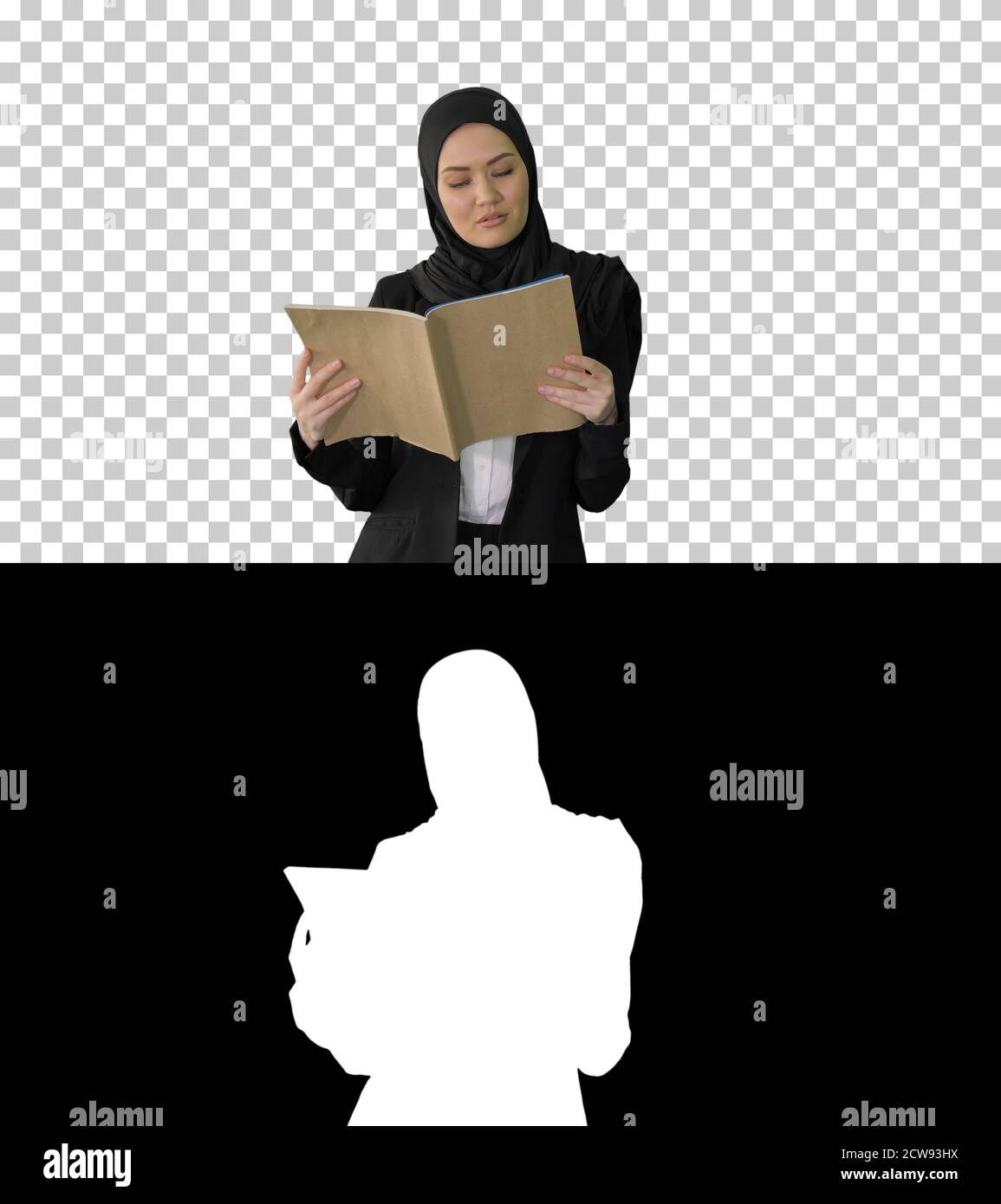 Surprised Muslim Businesswoman reading business diary and shakin Stock Photo