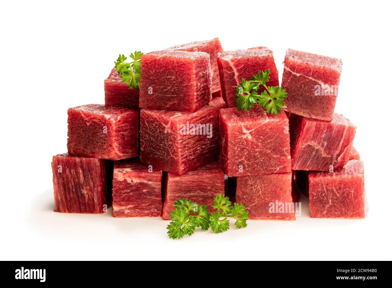 Cubes of raw beef meat isolated on white Stock Photo - Alamy