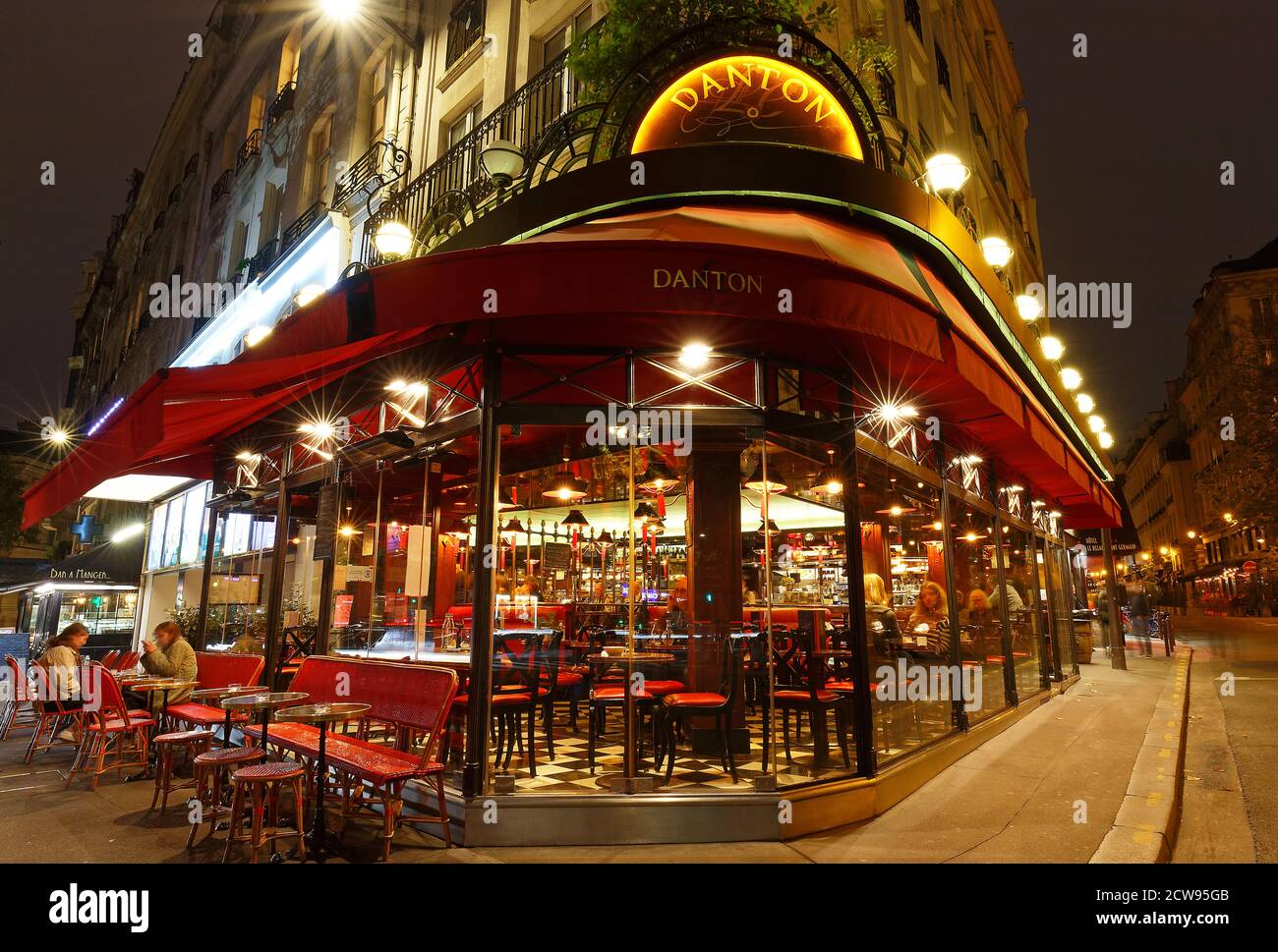 The traditional French cafe Danton located on Saint-Germain boulevard ...