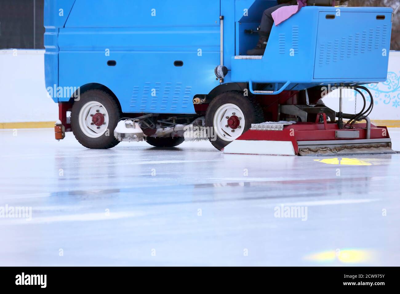 special machine ice harvester cleans the ice rink Stock Photo Alamy