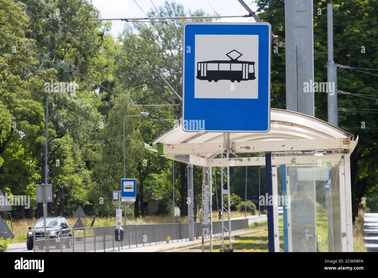 Tram stop sign in Poland Stock Photo