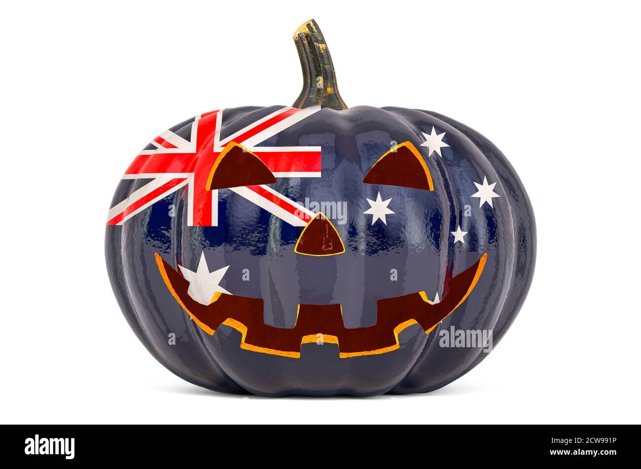 Halloween in Australia concept. Evil carved pumpkin with Australian