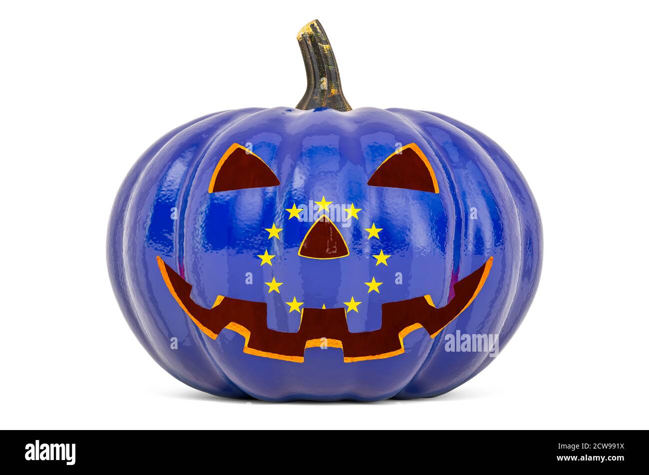 Halloween in the European Union concept. Evil carved pumpkin with the