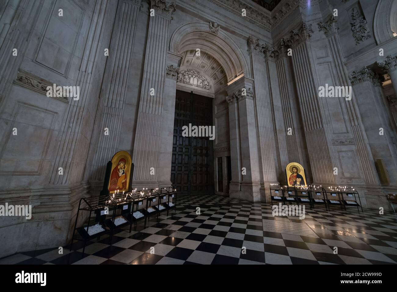 Christ Pantocrator and Mary and the Infant Jesus icons, interior of St Paul's Cathedral in London, United Kingdom Stock Photo