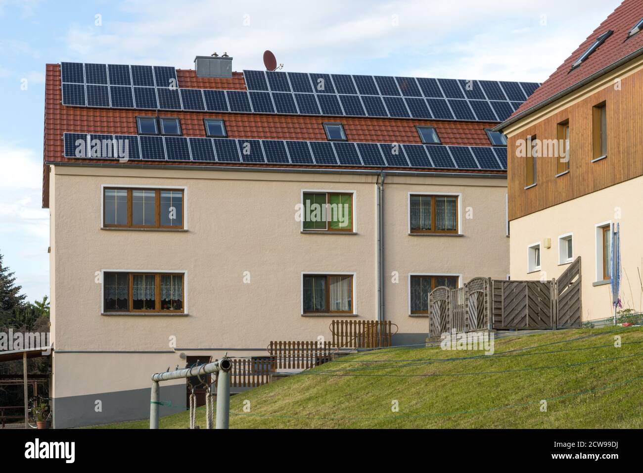 Solar panels on a roof of a house Stock Photo