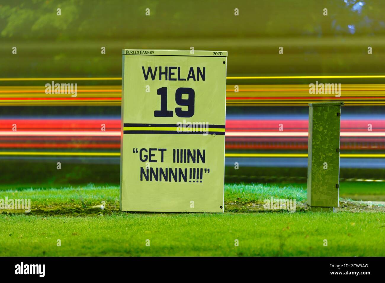 Leeds United art work on street furniture around Leeds by artist Andy