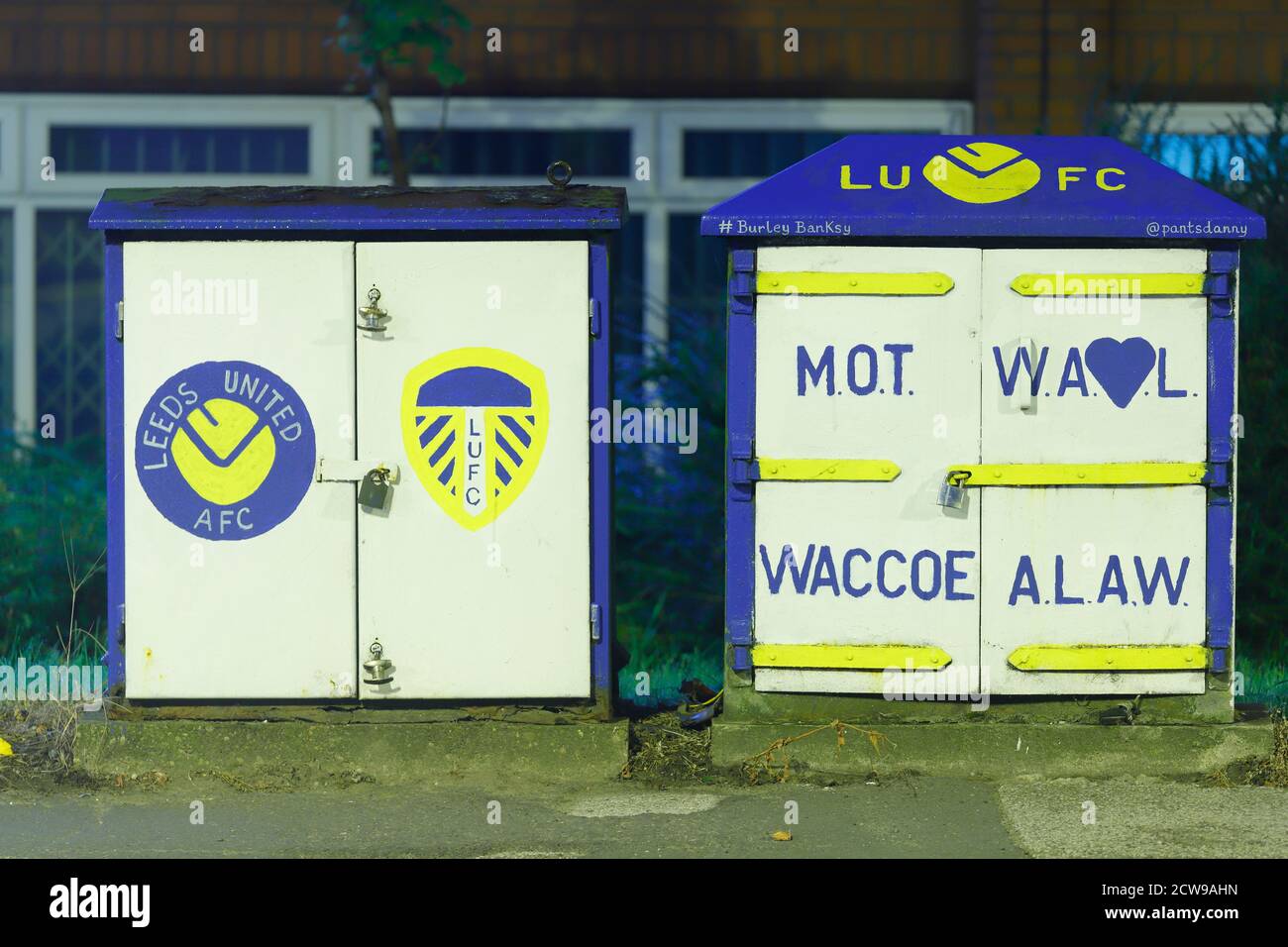 Leeds United art work on street furniture around Leeds by artist Andy