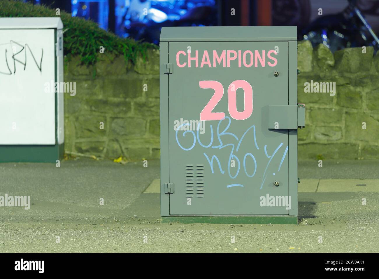 Leeds United art work on street furniture around Leeds by artist Andy