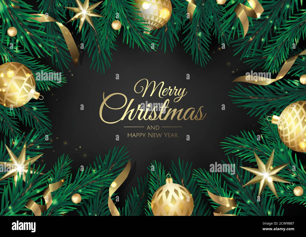 Merry Christmas greeting card with new years tree. Vector holiday ...