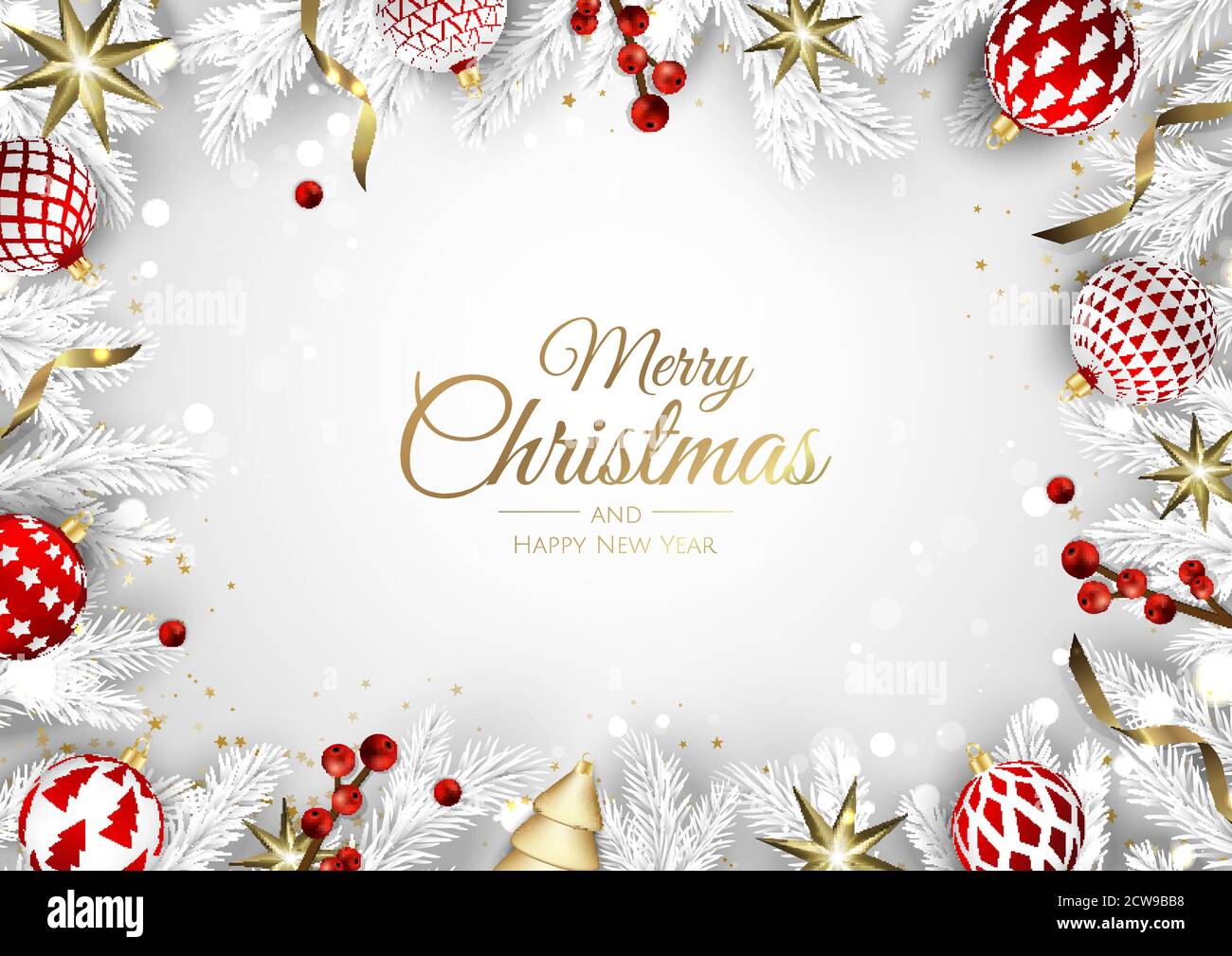 Merry Christmas greeting card with new years tree. Vector holiday ...