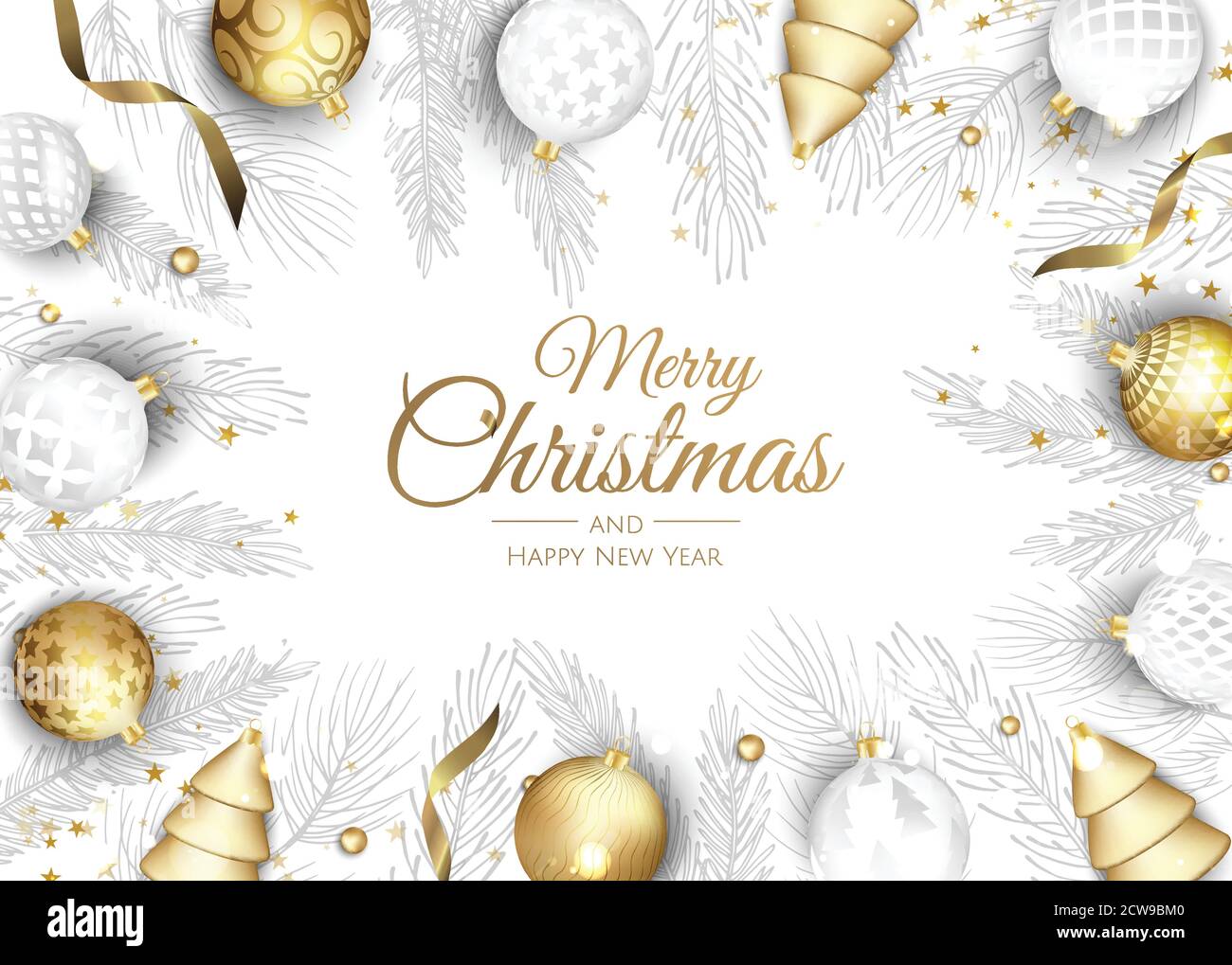 Merry Christmas greeting card with new years tree. Vector holiday ...