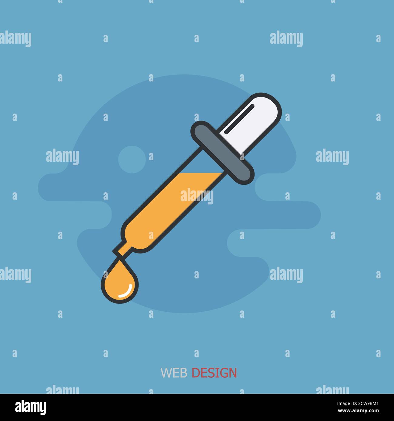 Vector modern pipette icon with drop web background. Stock Vector