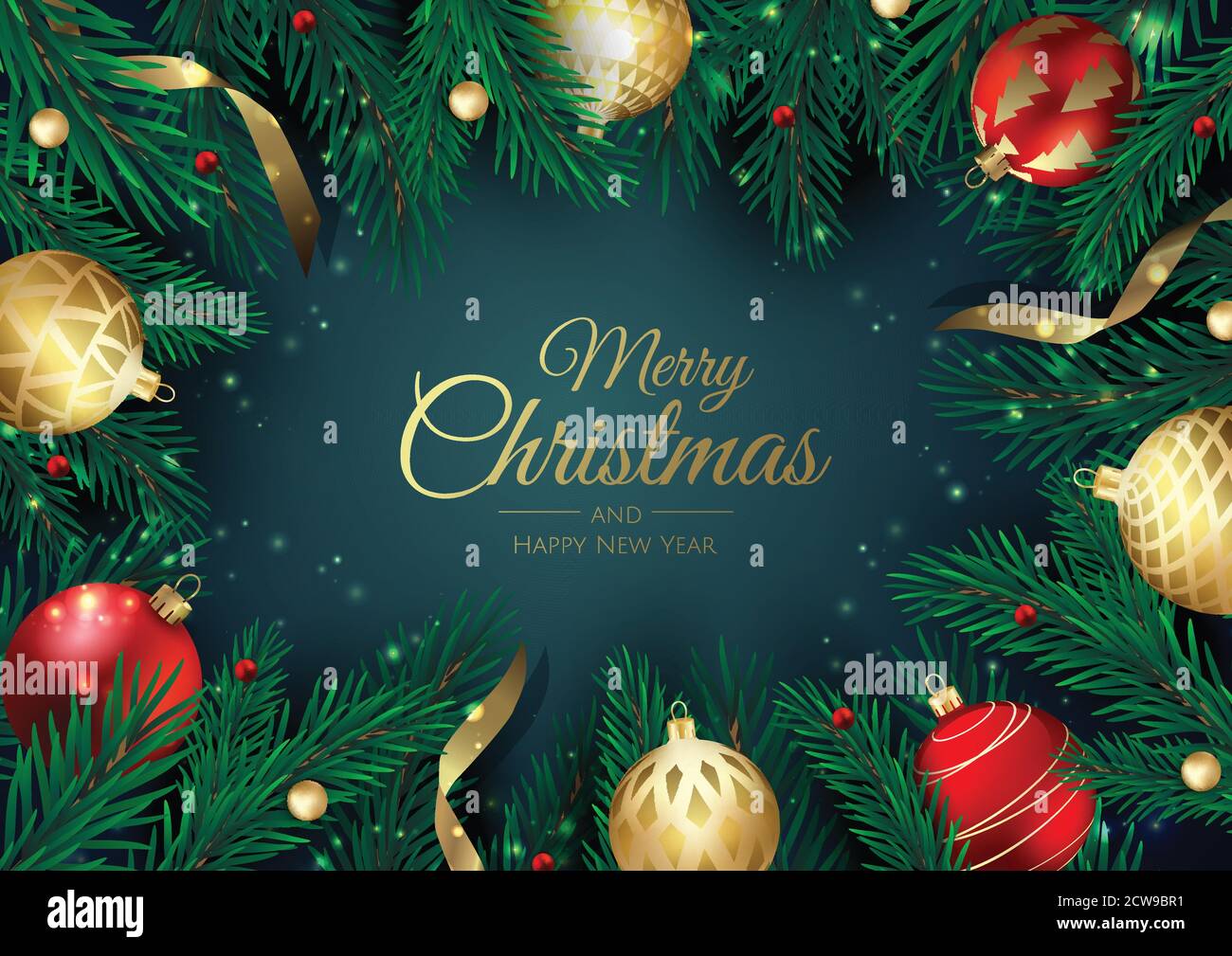 Merry Christmas greeting card with new years tree. Vector holiday ...