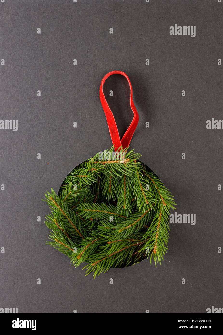 Fltalya photo of christmas decoration with green fir branches. Stock Photo