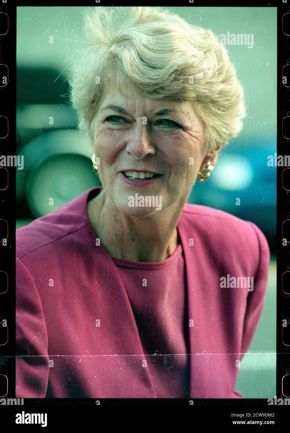 Geraldine Ferraro (1935-2011), head-and-shoulders portrait, as she meets with constituents near a Bronx subway Station, New York, NY, 11/1998. (Photo by Rebecca Roth/CQ Roll Call Collection/RBM Vintage Images) Stock Photo
