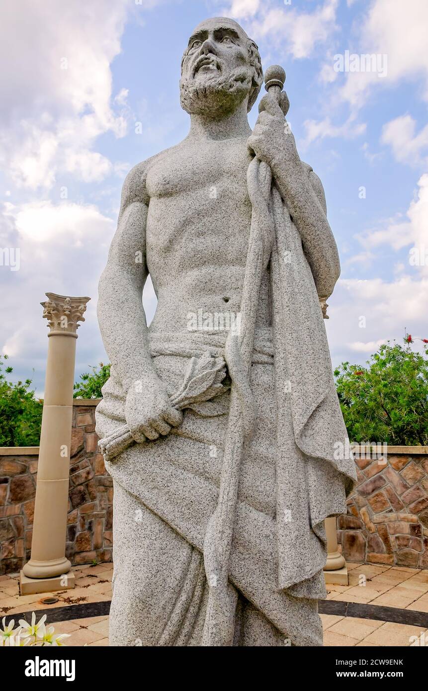 A statue of Hippocrates stands in Hippocrates Park on the campus of the University of South Alabama, Sept. 26, 2020, in Mobile, Alabama. Stock Photo