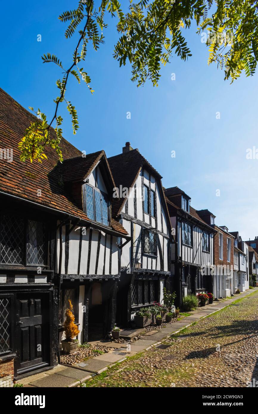 England, East Sussex, Rye, Street Scene with Medieval Housing Stock Photo