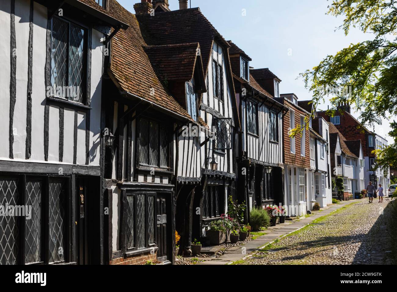 England, East Sussex, Rye, Street Scene with Medieval Housing Stock Photo