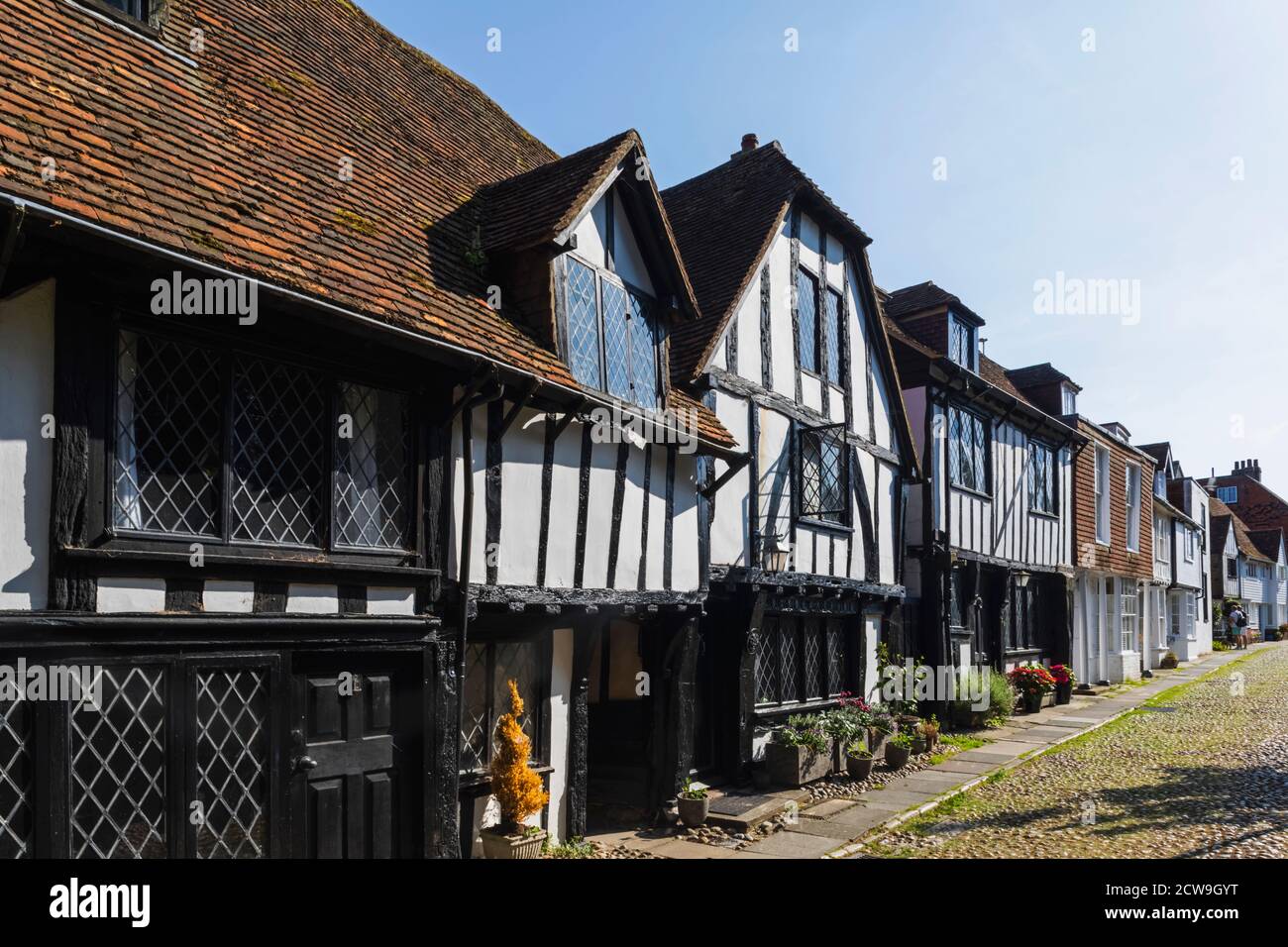 England, East Sussex, Rye, Street Scene with Medieval Housing Stock Photo