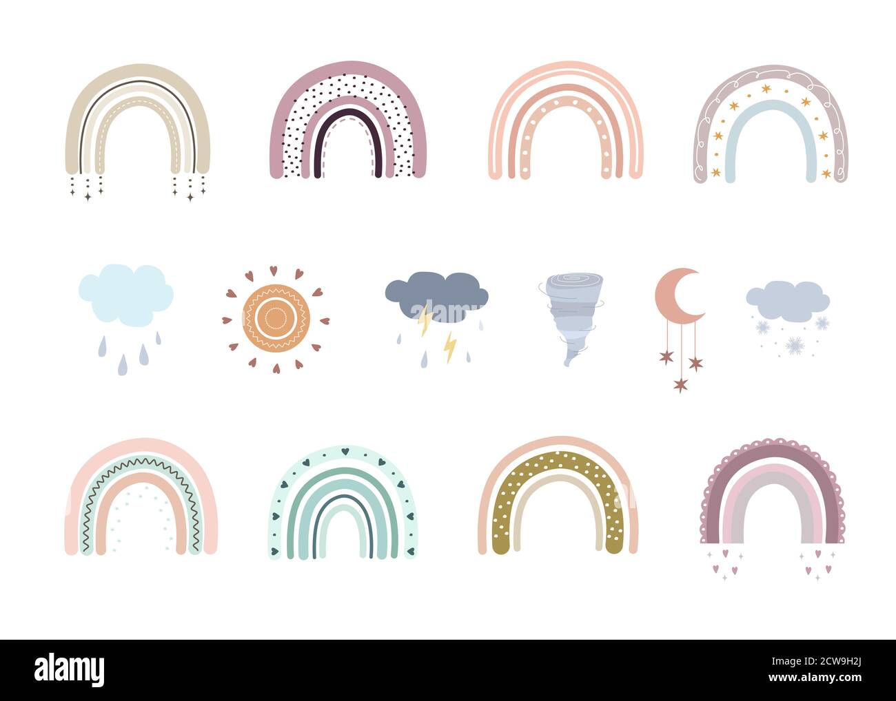 Boho Rainbows Clouds And Tornado Cute Rainbows In Pastel Colors 