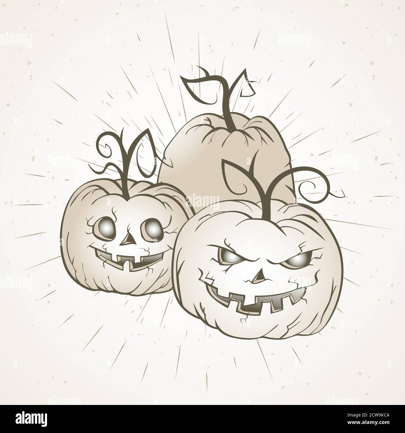 Vector vintage Halloween illustration with hand drawn pumpkins on old ...