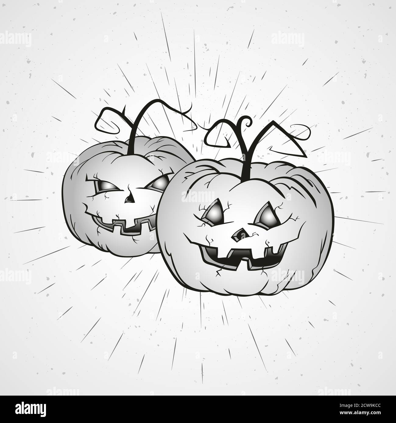 Vector vintage Halloween illustration with hand drawn pumpkins on old ...