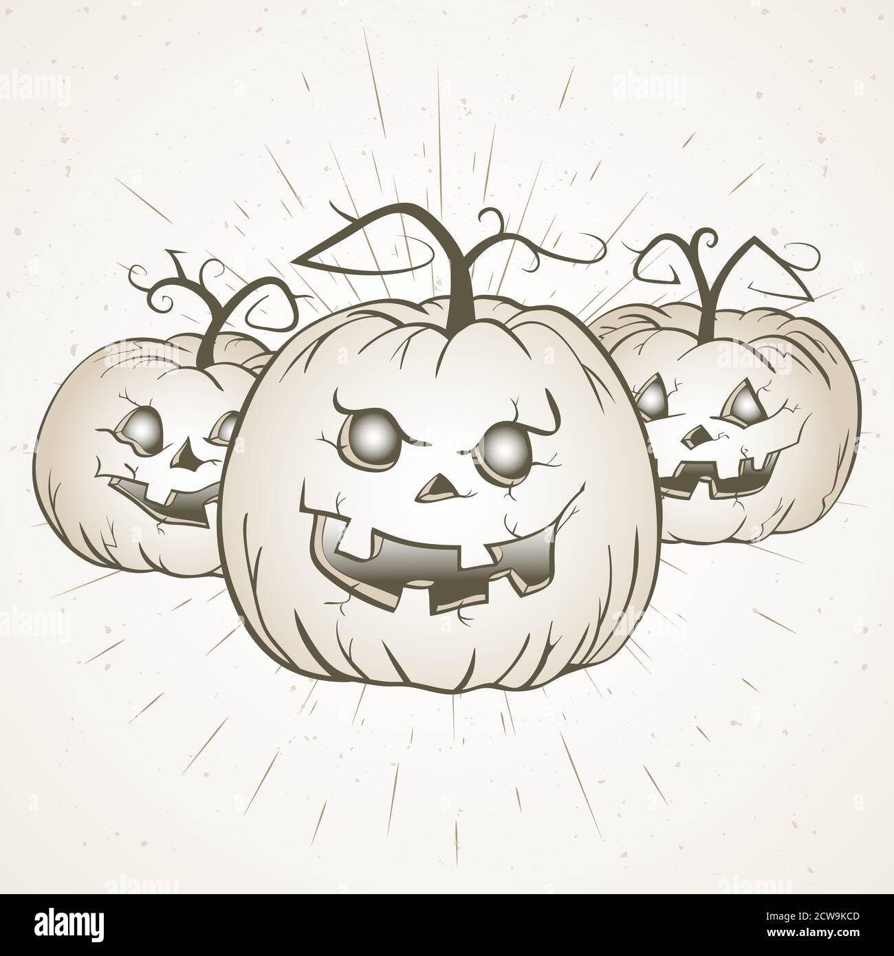 Vector vintage Halloween illustration with hand drawn pumpkins on old ...