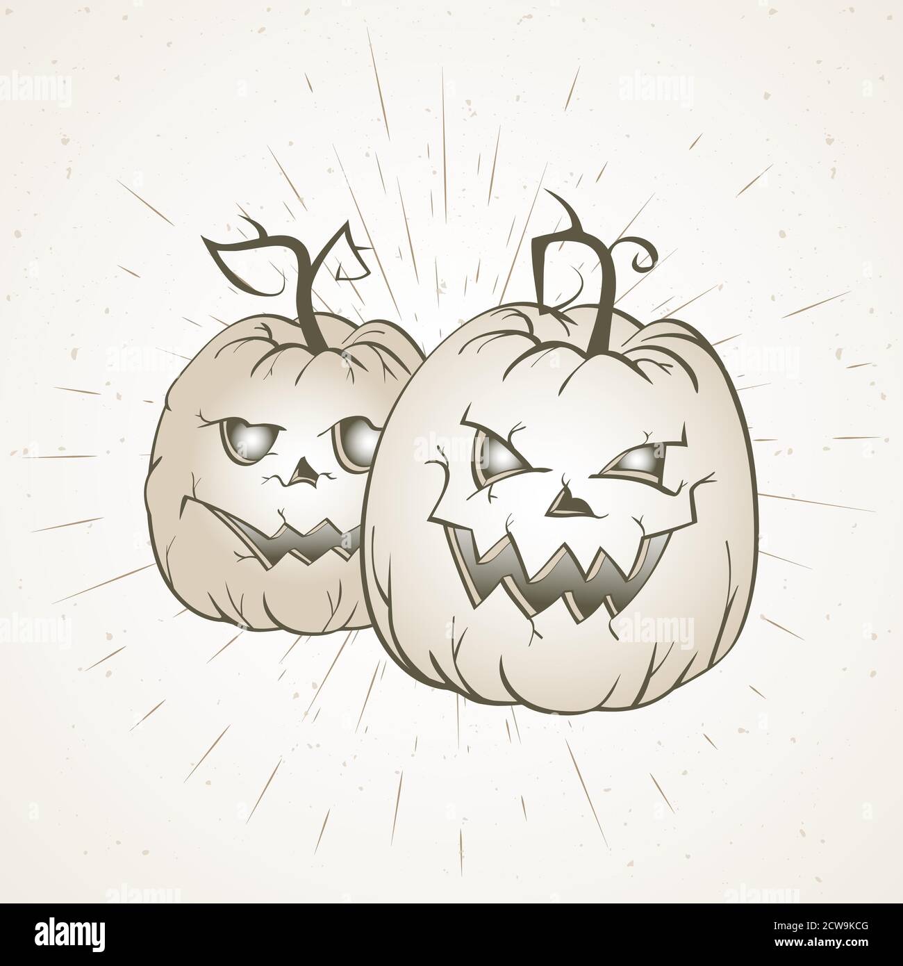Vector vintage Halloween illustration with hand drawn pumpkins on old ...