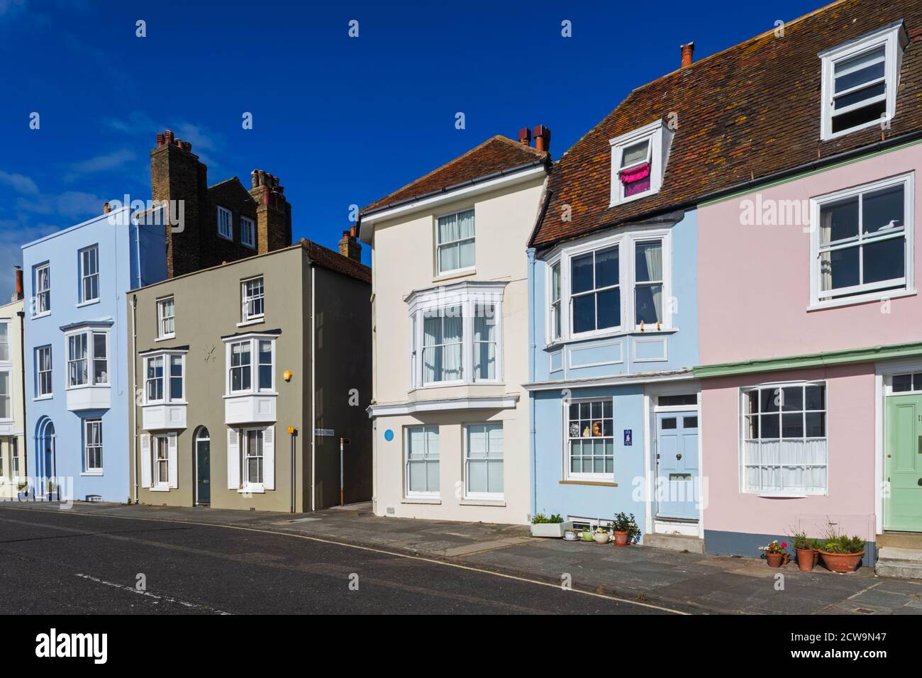 England, Kent, Deal, Residential Street Scene with Colourful Housing Stock Photo