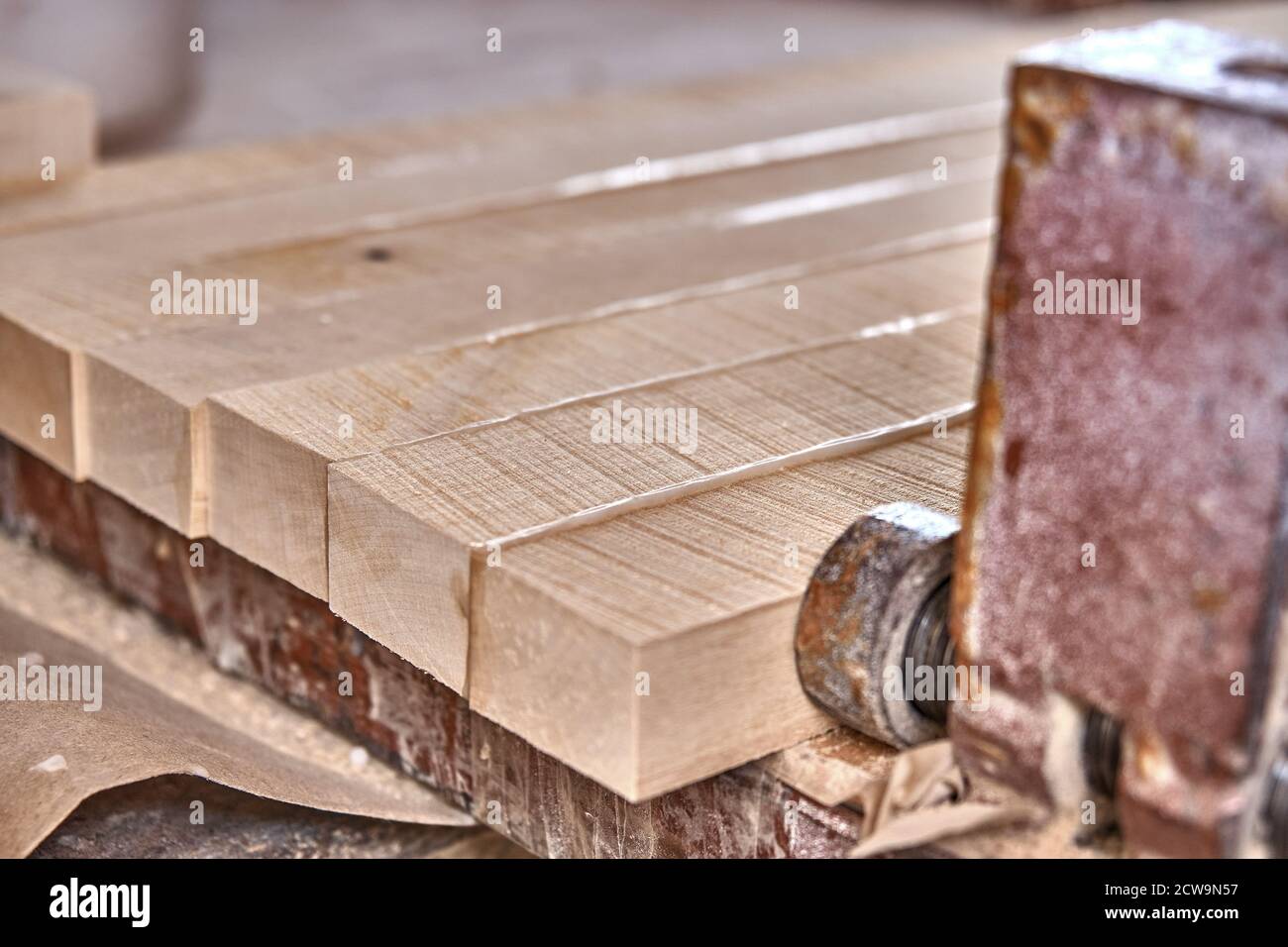 Joinery. Gluing and clamping wooden panels. Wooden furniture
